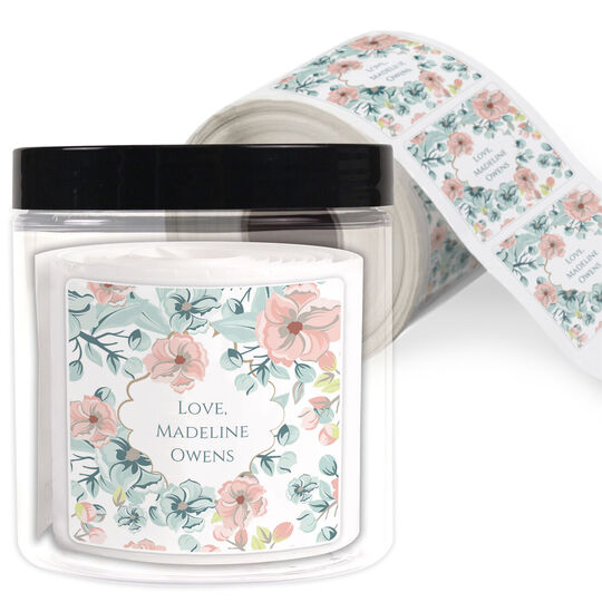 English Floral Vines Square Gift Stickers in a Jar